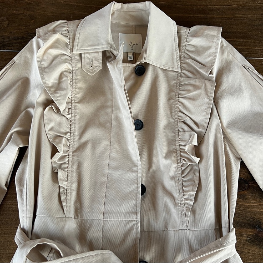 Joie Beige Ruffle Trench Coat - Picture 3 of 10